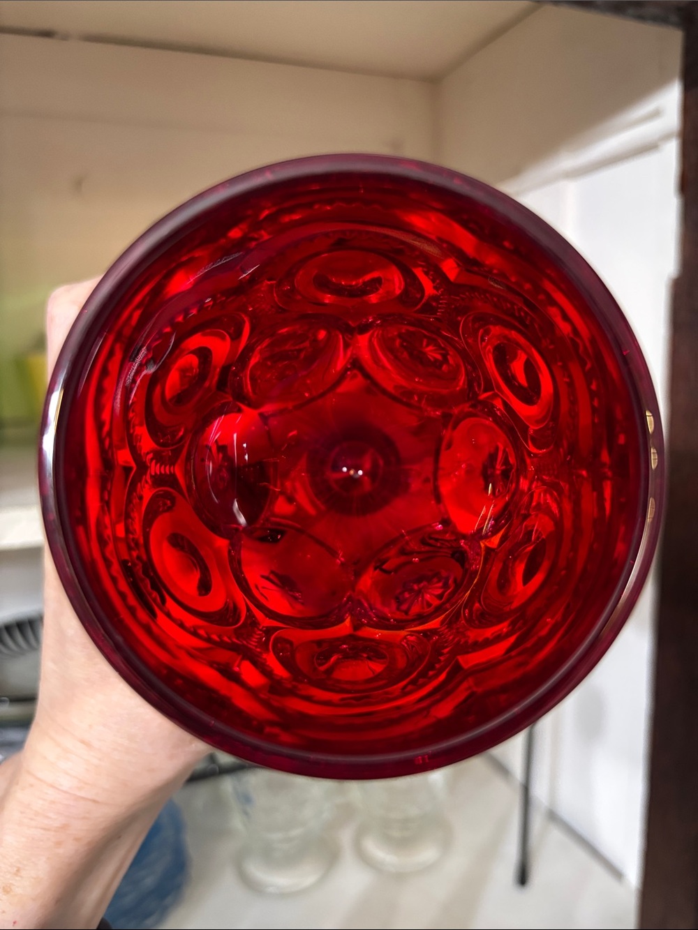 Ruby Red vintage L.E. Smith Glass Company "Moon and Stars" pattern water goblet - Picture 5 of 8